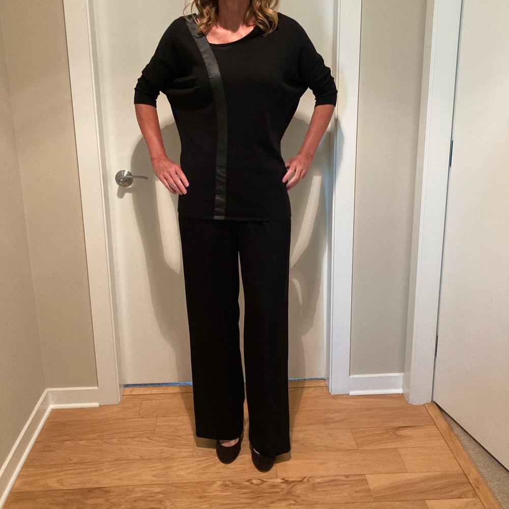 Neiman Marcus leather detail black tunic, size S